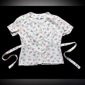 Vintage 70’s Handmade White Floral Button-Front Wrap Top